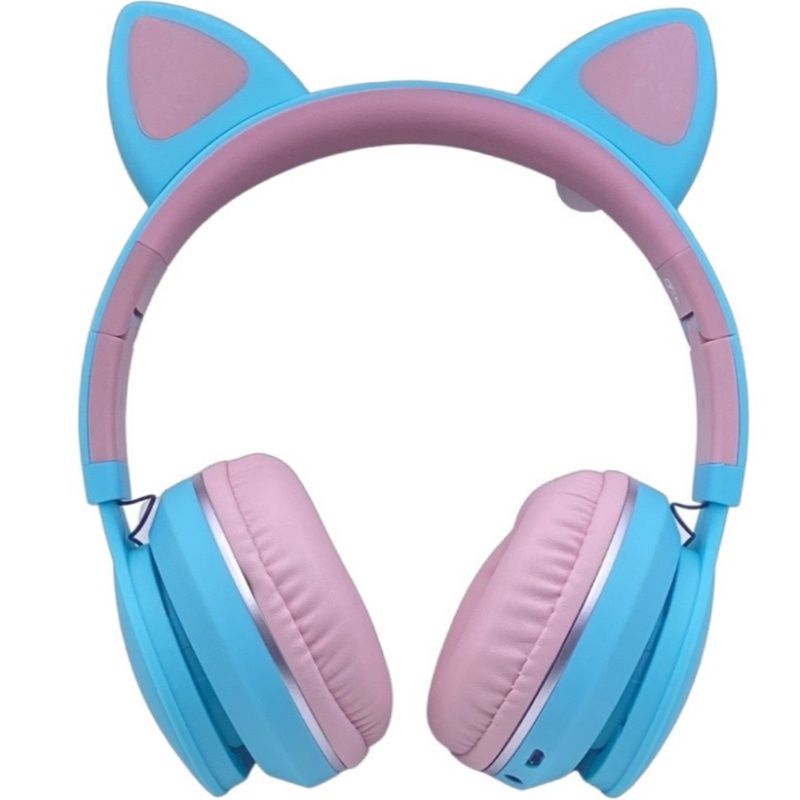 Fone de Ouvido Infantil Bluetooth Cat LED031 - Azul c/ Rosa