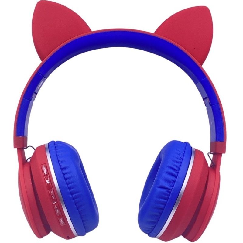 Fone de Ouvido Infantil Bluetooth Cat LED031 - Vermelho c/ Azul Royal