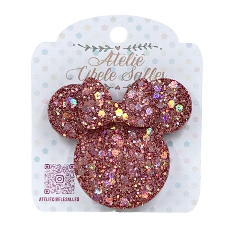 Suporte Pop Socket Brilho - Minnie Confete Lacinho Ouro Rosê