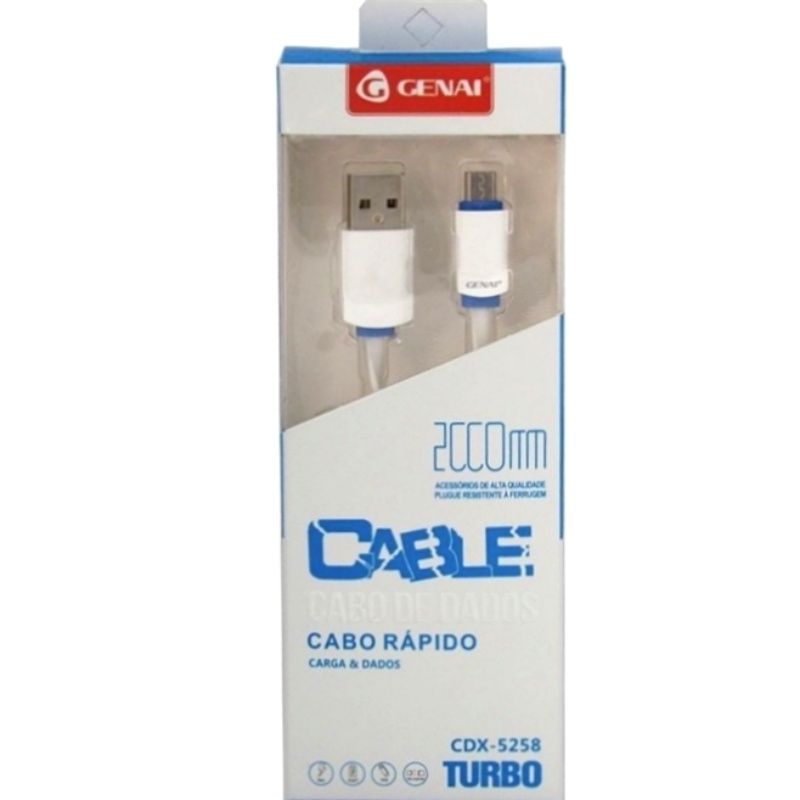 Cabo de Dados Usb Genai CDX-5258 Turbo Para Micro Usb/V8 - Branco 