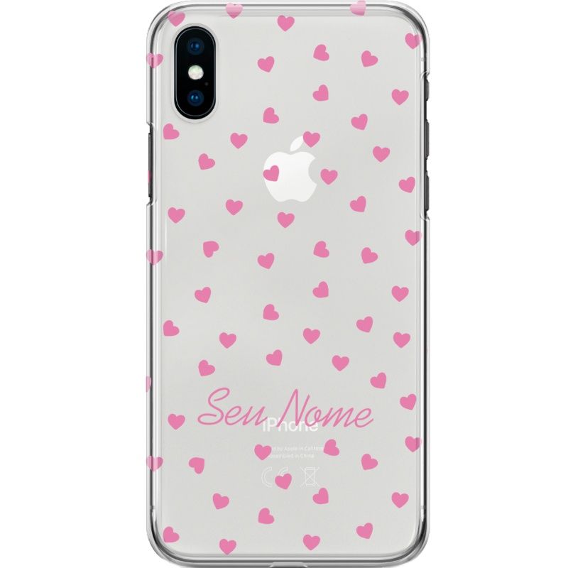 Capa Silicone NetCase Transparente Nome Coleção Corações - Little Pink Hearts