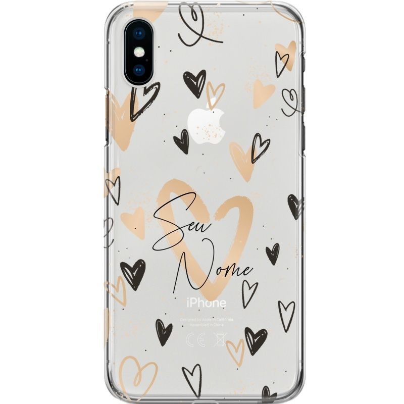 Capa Silicone NetCase Transparente Nome Coleção Corações - Black and Gold Hearts 